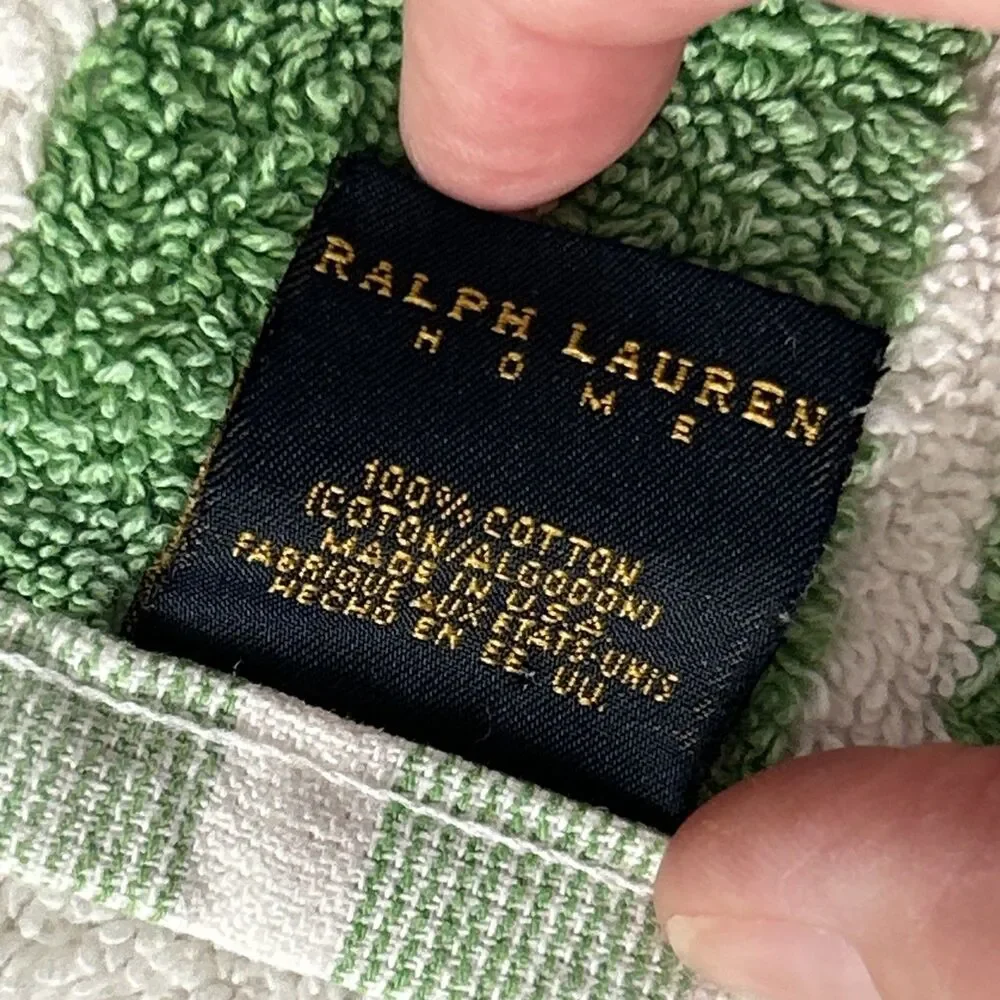 Vintage Ralph Lauren Home Beach Towel 34” X 64” USA Striped Cotton Green White